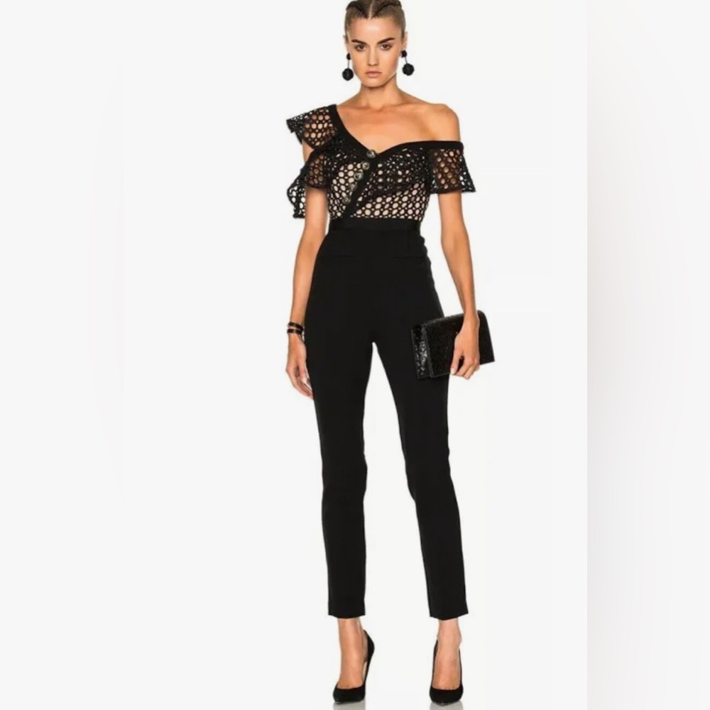 Self Portrait Asymmetric lace jumpsuit/pantsuit black size 4